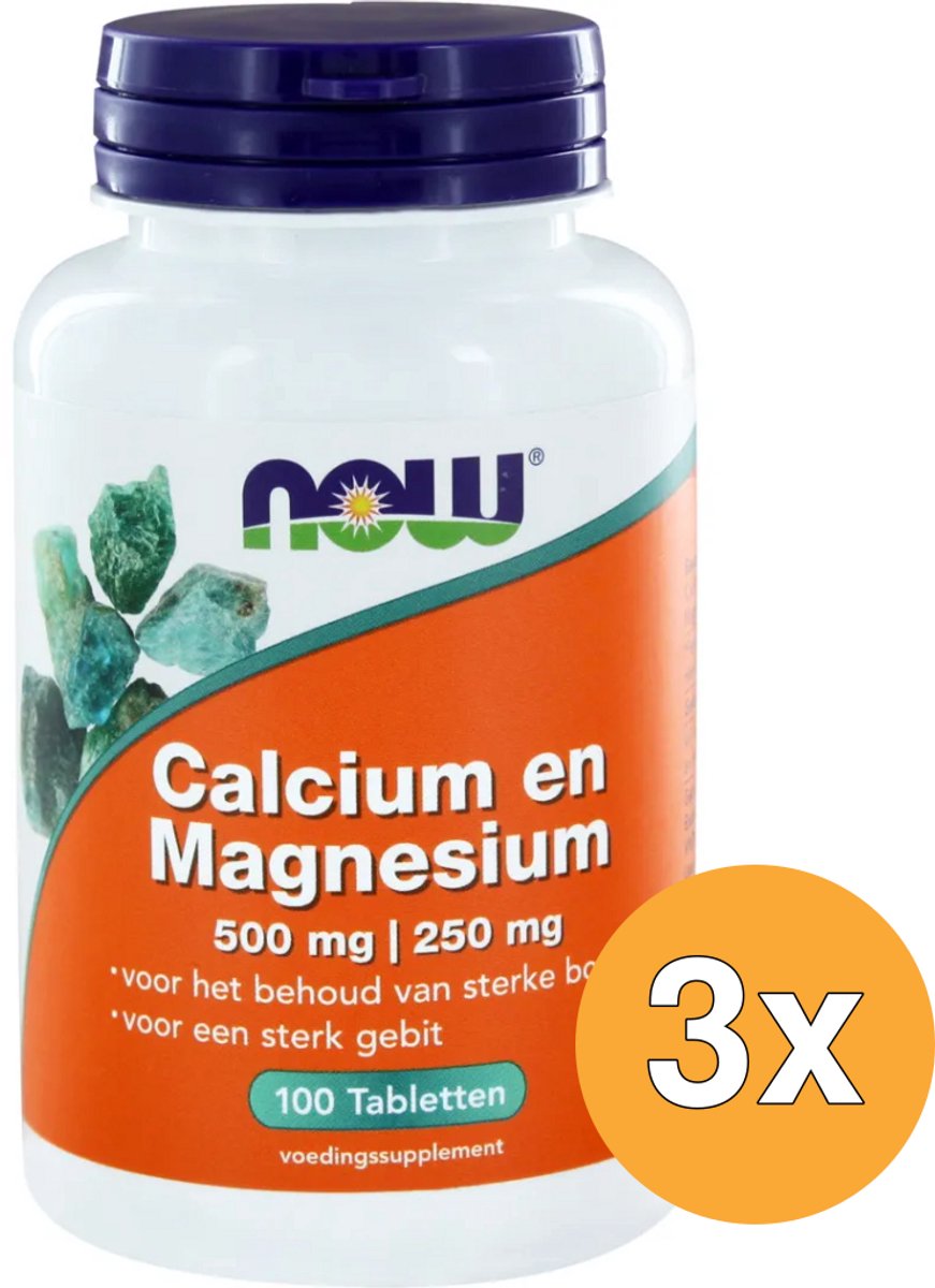 3x Now Calcium 500 mg en magnesium 250 mg (100 tabletten)