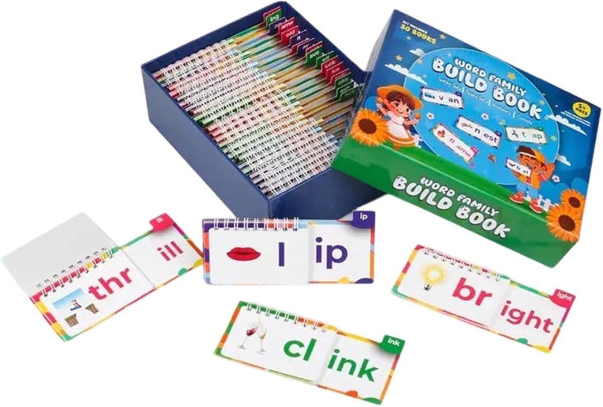 Woordenfamilie Bouwboek - Flashcard Set - Vroeg Leren Lezen - Interactieve Fonics Tools - 30 Delen - Multicolor
