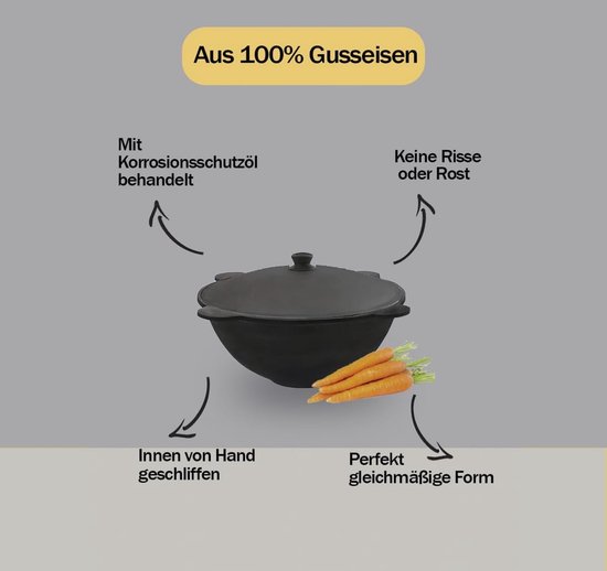 Gietijzeren Kazan - Oezbeekse pot - Buiten koken - Handgemaakt vakmanschap - 12 liter - Zwart — afbeelding 5