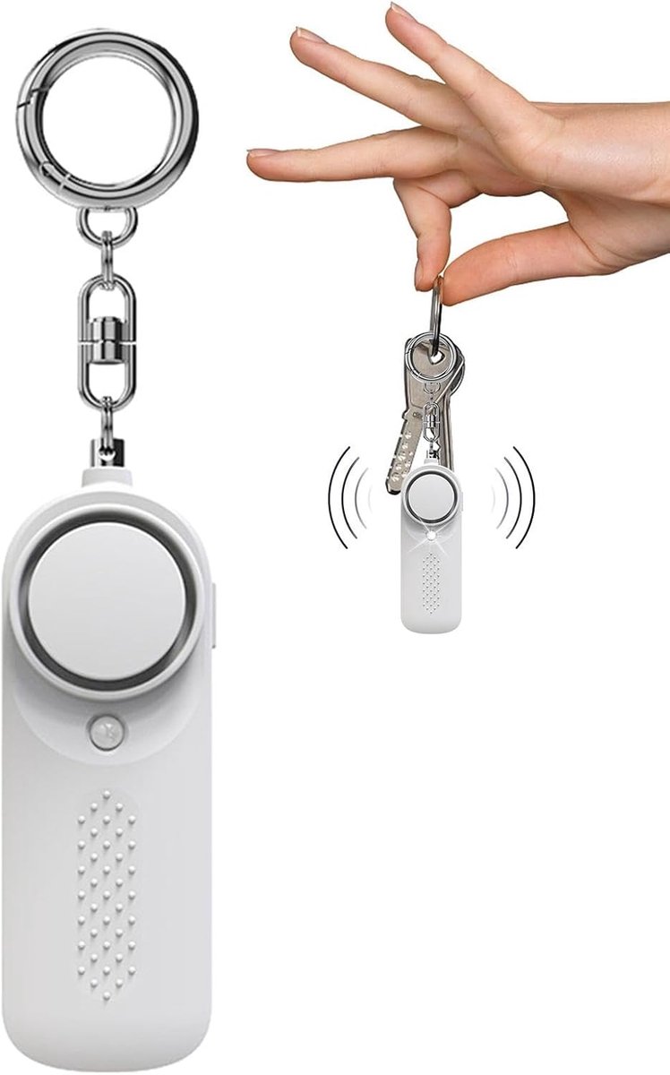 Persoonlijk Alarm - Veiligheidssleutelhanger - Noodsituaties Melden - 130 dB Sirene - 9 x 3 x 1.8 cm - Wit