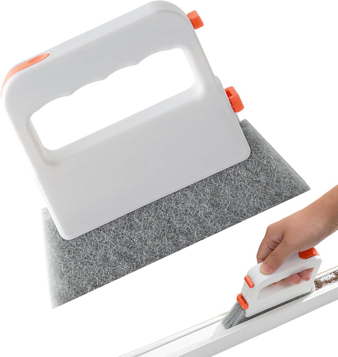 Vensterrailreiniger - Schoonmaak Gereedschap - Kieren Reinigen - Verwijderbare Kop - 13.5x11.2x1cm - Oranje