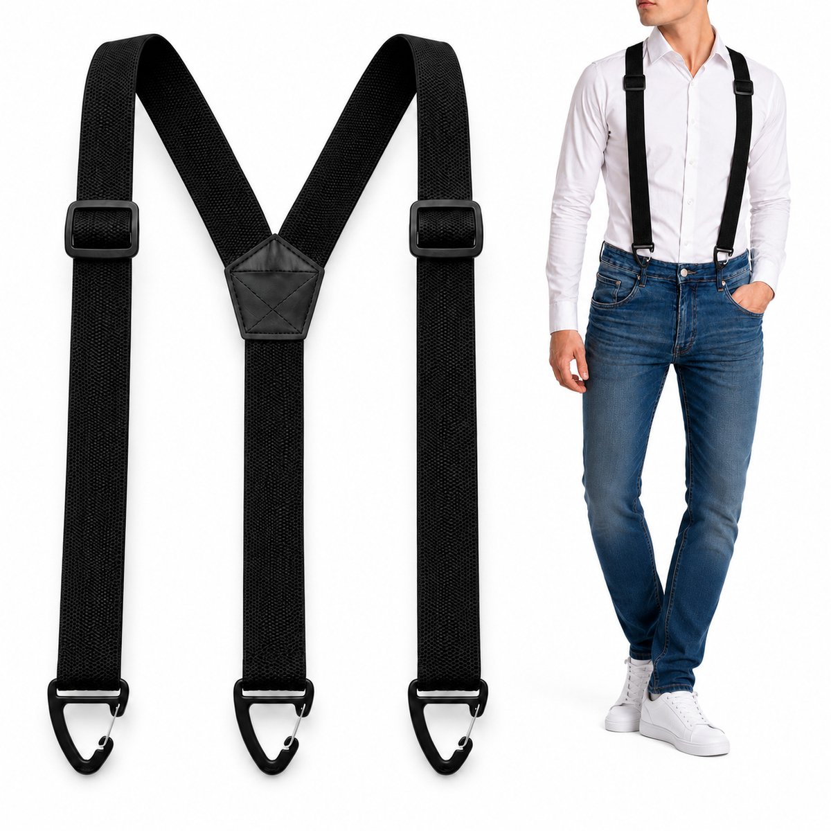 BZNDR® Bretels - Extra Stevig 3 Haakvormige Clips - Bretels Heren Volwassenen - Bretels Dames- Stijlvol & comfortabel - Zwart