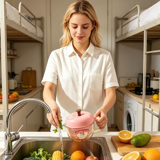 Saladecentrifuge Keuken - Fruitdroger - Maaltijd Voorbereiding - Eén-druk Rem Bediening - 21 x 17 cm - Geel — afbeelding 2