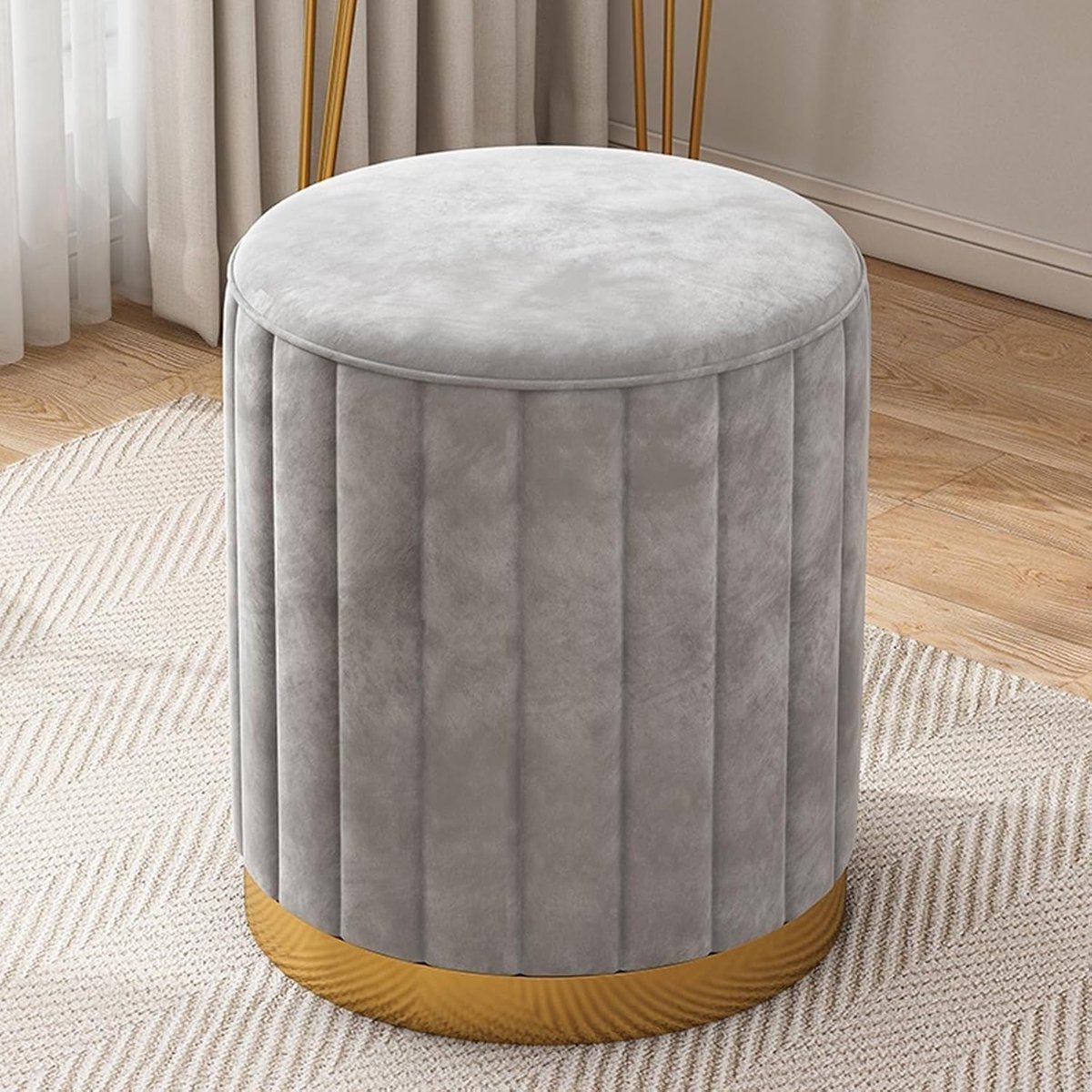 Fluwelen Opbergpoef - Voetenbank Kruk - Woonkamer Decoratie - Zachte Fluweel Bekleding - 34x34x43 cm - Grijs
