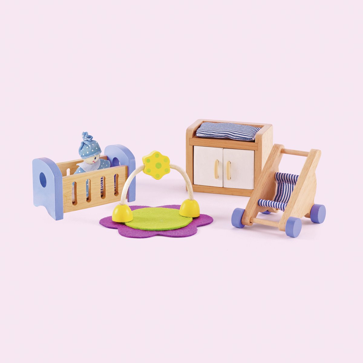 Hape Babykamer Poppenhuis Meubels - Houten Speelkamer met 8 Onderdelen, vanaf 3 Jaar