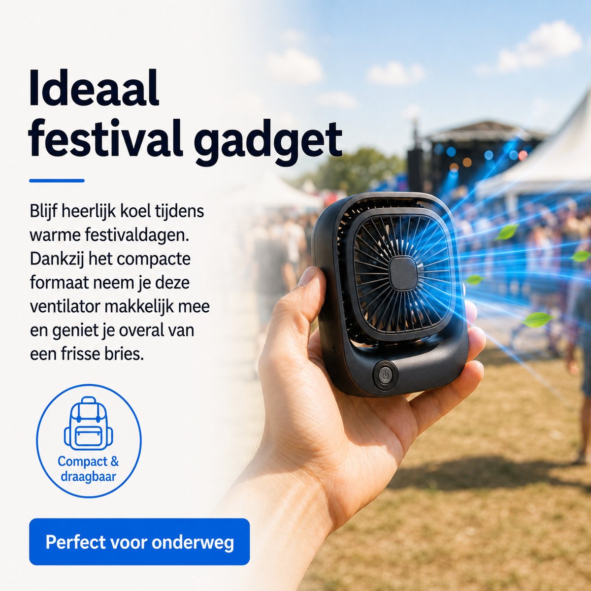 Draagbare Bureauventilator - Kleine USB-C Ventilator - Mini Tafel Ventilator 3 Standen - Lichtgewicht Mini Desk Fan - Compacte Kleine Oplaadbare Ventilator - voor Auto, Kantoor & Onderweg - Handventilator Oplaadbaar - Handwaaier - Zwart - Silvergear thumbnail 2