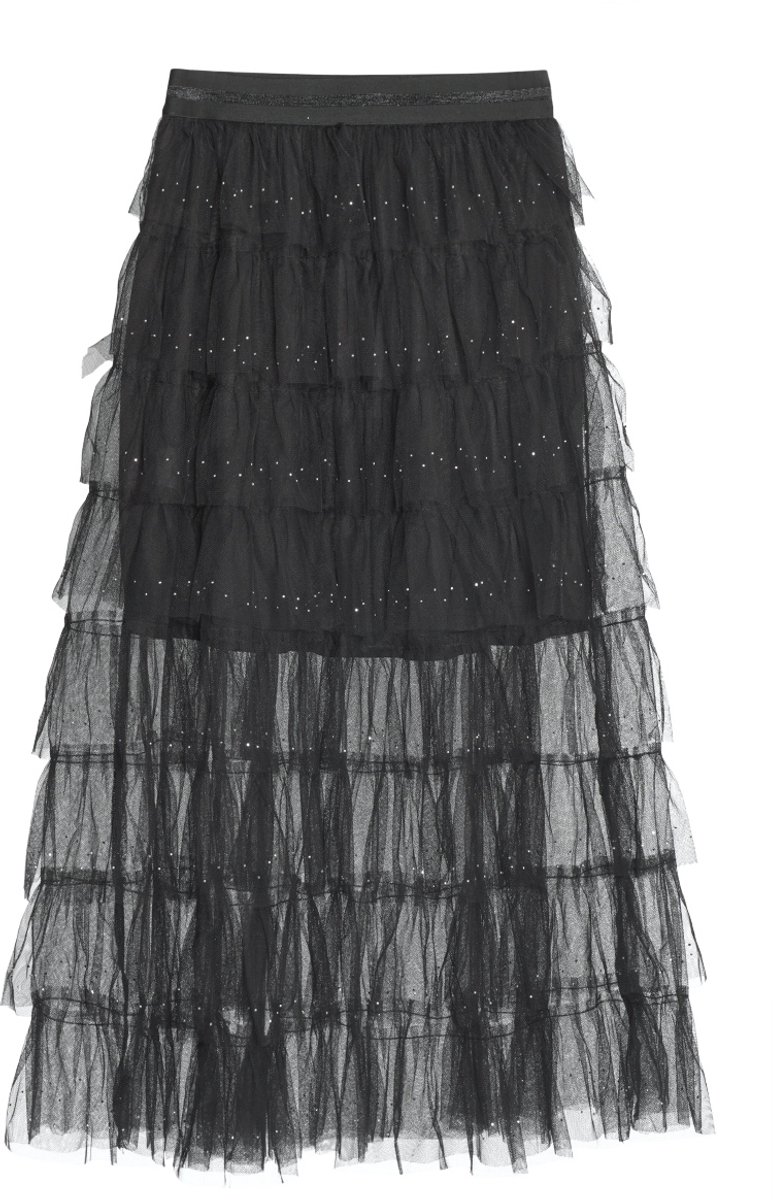 Elegante Polyester Vrouwen Gelaagde Rok met Subtiele Versieringen - Zwart - Maat L