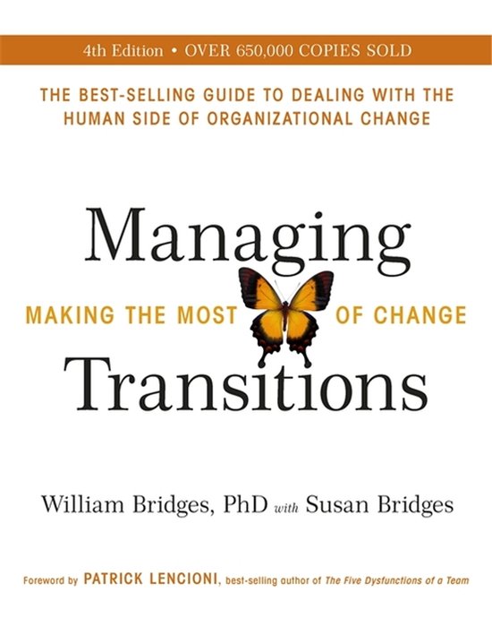 Boek "Managing Transitions" met vlindericoon. 4e editie, meer dan 650.000 exemplaren verkocht.