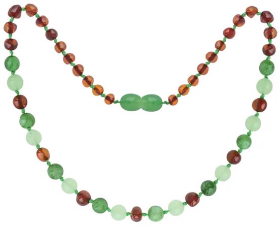 Baby Natura - Barnsteen Ketting - Kind - Cognac - Green Jade - 36 cm — afbeelding 2