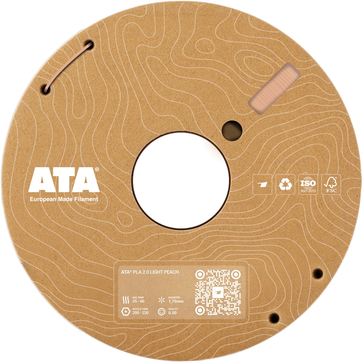 ATA® PLA 2.0 Light Peach SP | PLA 3D Printer Filament - 1.75mm - 1 KG PLA Spool - Diameter Consistency Insights (DCI) - European Made Filament