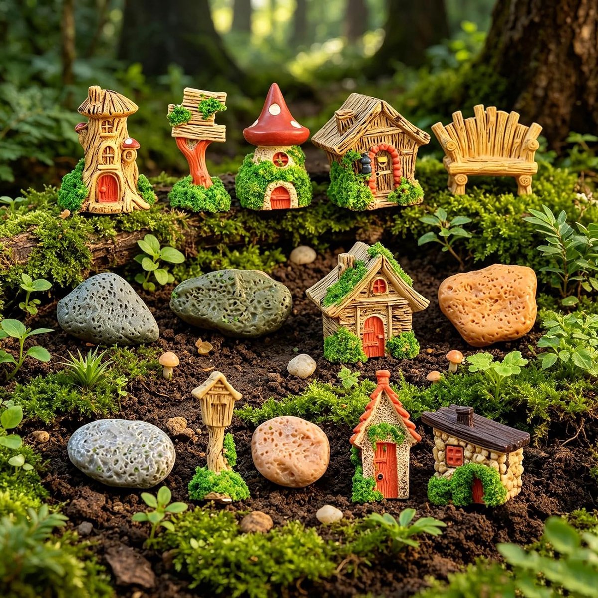 Miniatuur Huisjes - Tuin Decoratie - Micro Landschap - Handgeschilderd Hars - 3-8 cm - Multicolor
