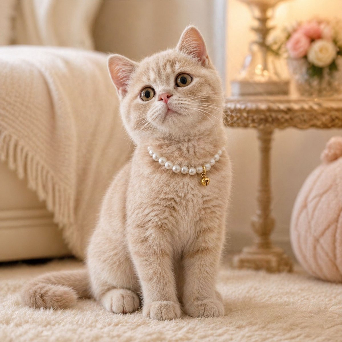 Jungengel Kattenhalsband met Parels en Belletje - Sierlijk Kattenhalsband Wit Goud - Elastisch, Verstelbaar - Kitten en Volwassen Kat - Inclusief Houten Geschenkbox