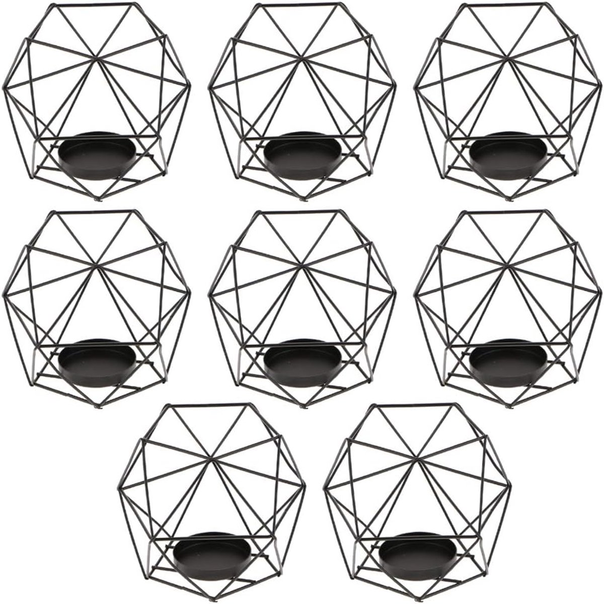 Geometrische Kandelaars - Theelichthouders Set - Huisdecoratie Creëren - Nordic Hollow Design - 8 Stuks Set - Zwart