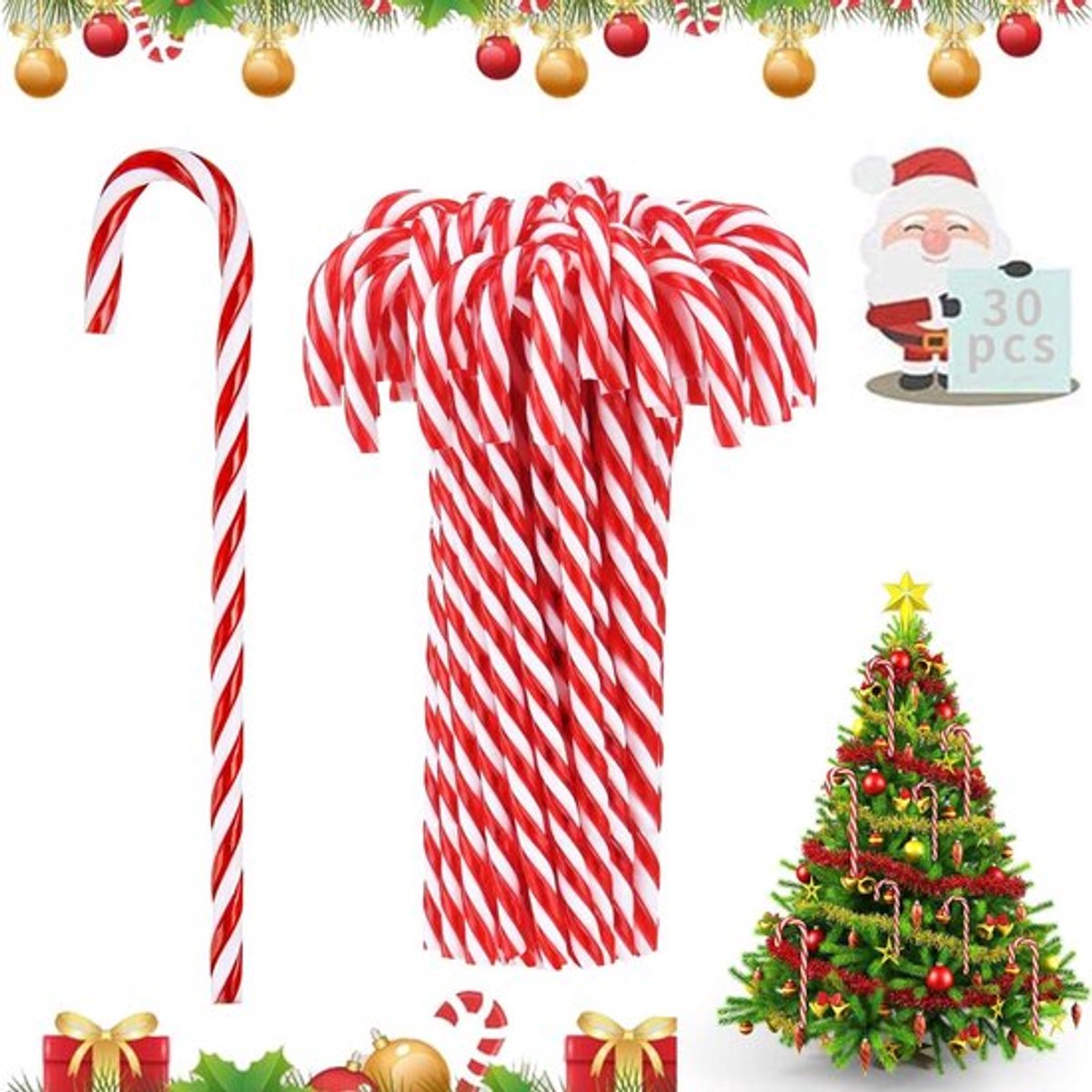 Kerstboomversiering Zuurstokken 30 Stuks