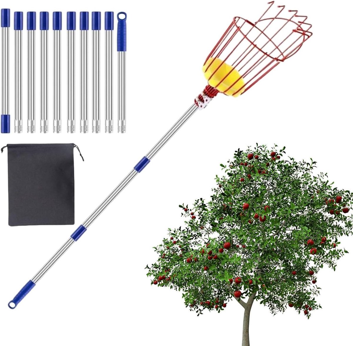 Fruitplukker - Oogststok - Fruit Oogsten - Telescopisch Verstelbaar - 4 Meter - Zilver