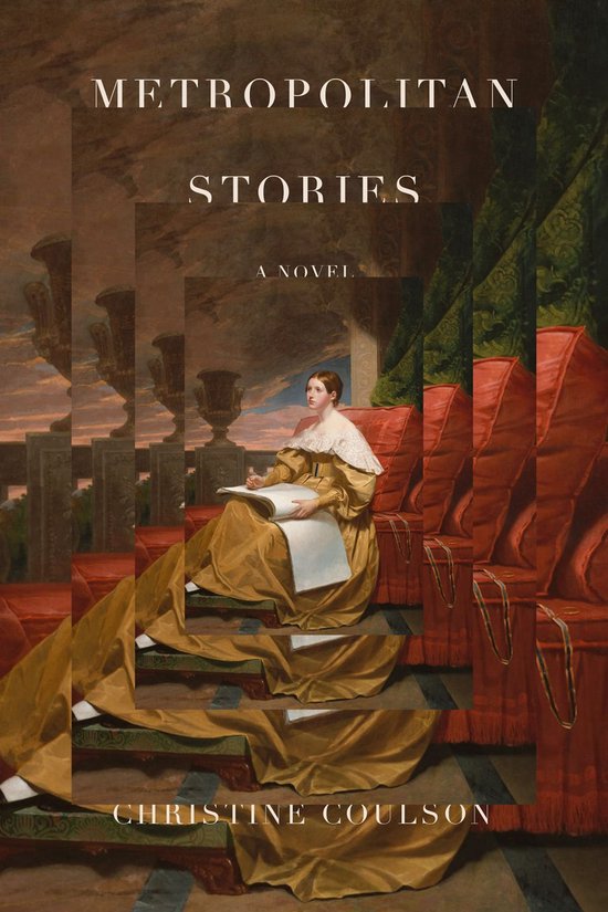 Boekhoes van "Metropolitan Stories" met een schilderij van een vrouw in een goudgele jurk, zittend met een boek.