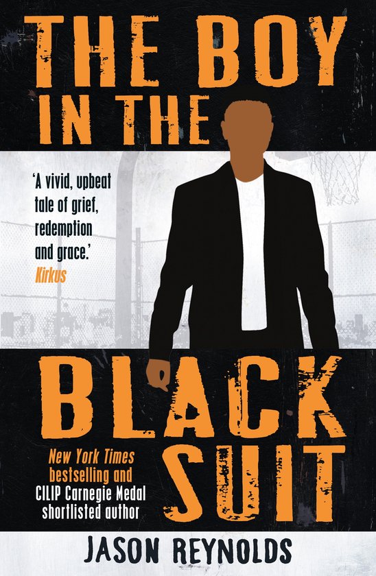 Boekomslag: 'The Boy in the Black Suit' met de tekst 'The Boy in the Black Suit' en een illustratie van een jongen met een zwart pak.