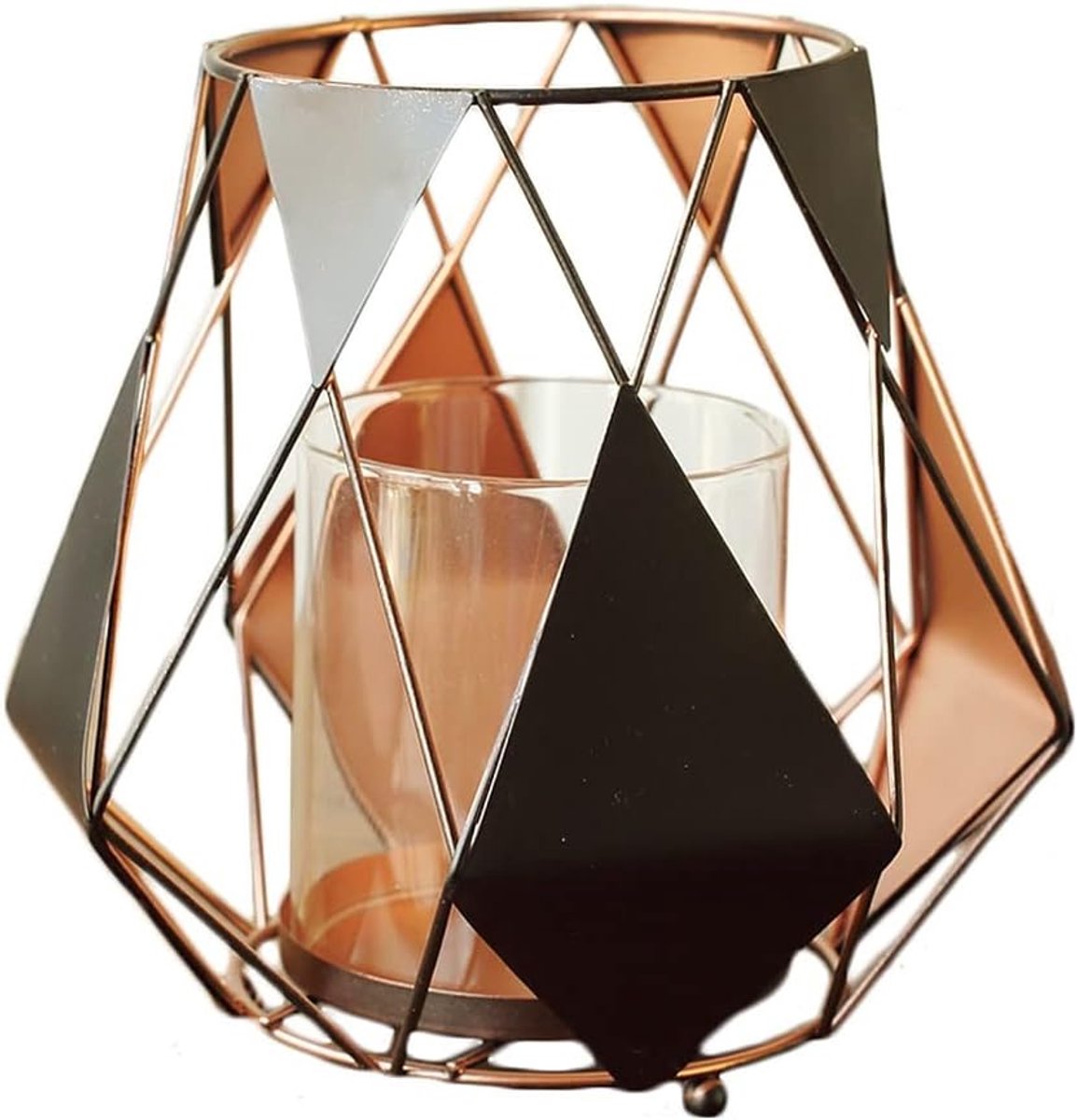 Smeedijzeren Kandelaar - Diamant Windlamp - Sfeerverlichting Huis - Geometrisch Design - 10x14cm tot 11x21cm - Zwart