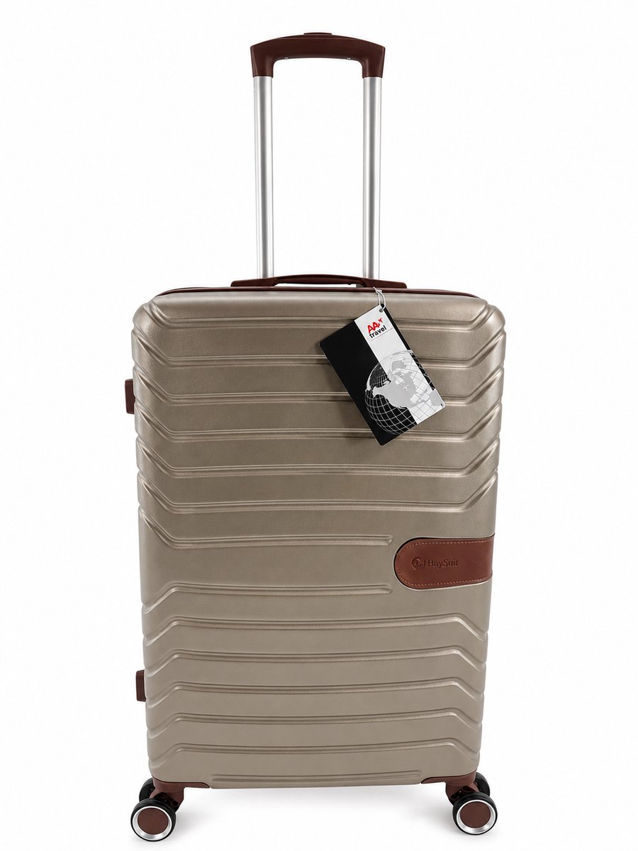 AAtravel© Reiskoffer – Lichtgewicht Hardcase Trolley – 4 Dubbele 360° Wielen – Cijferslot – 75 cm – 90L – Champagne
