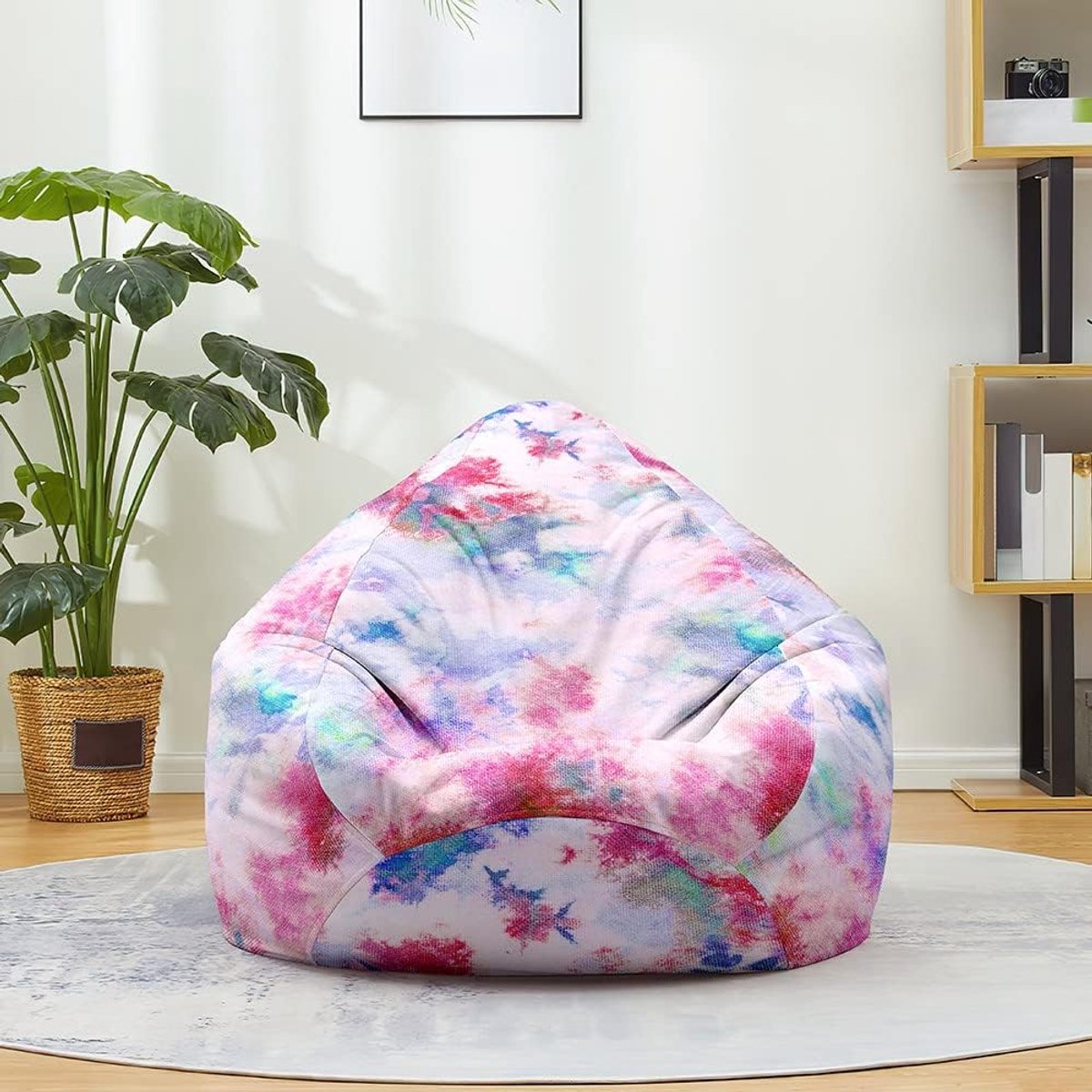 Zitzakhoes - Luie Stoelhoes - Opbergen Knuffels - Wasbaar Katoen Linnen - 100x120cm - Roze Paars Tie-Dye