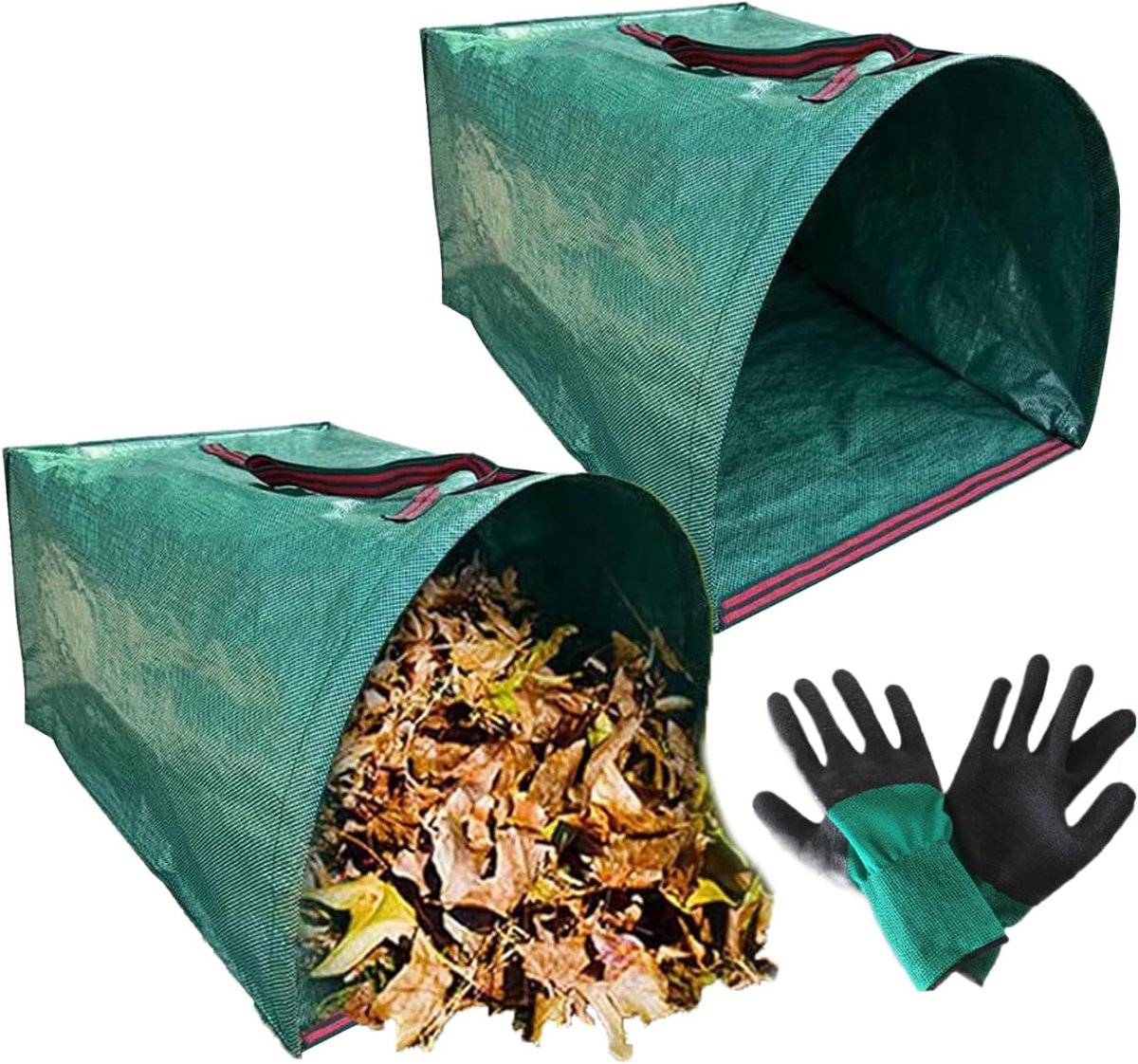 Tuinafvalzakken - Groene container - Afvalbeheer buiten - Herbruikbaar met handschoenen - 2 stuks 200 liter - Groen
