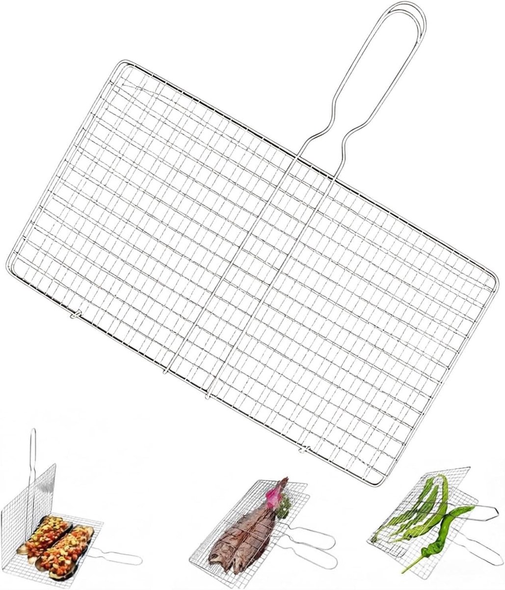 Grillmand Groenten BBQ Bak Buiten Koken Roestvrij Staal 34 x 35 cm Zilverkleurig