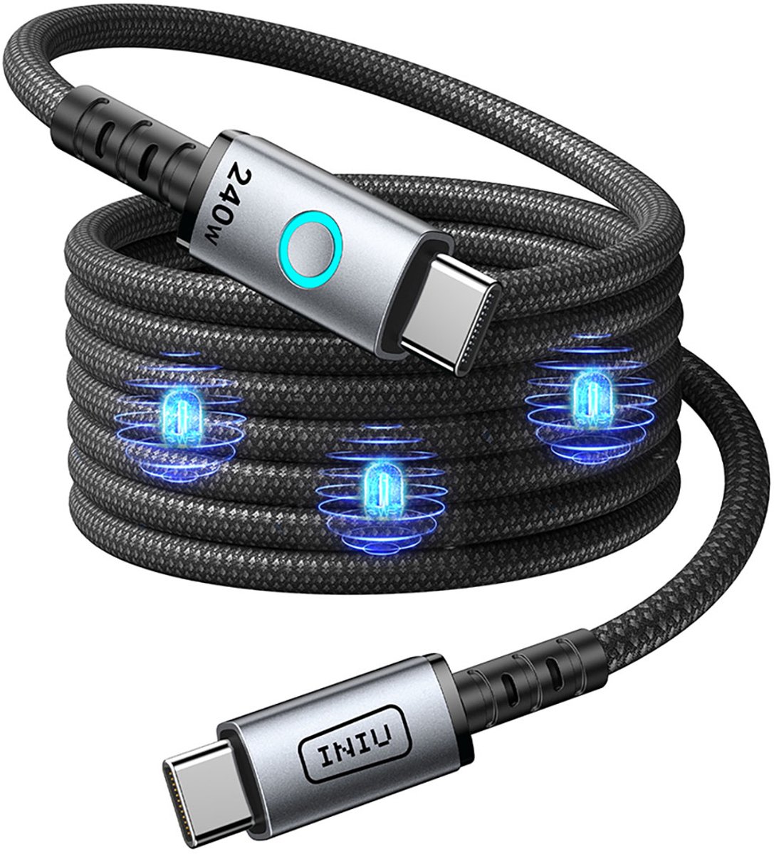 Image of Iniu, Magnetische USB-C naar USB-C Kabel 240W - Leopard Series 5A PD - 1.2m, Zwart