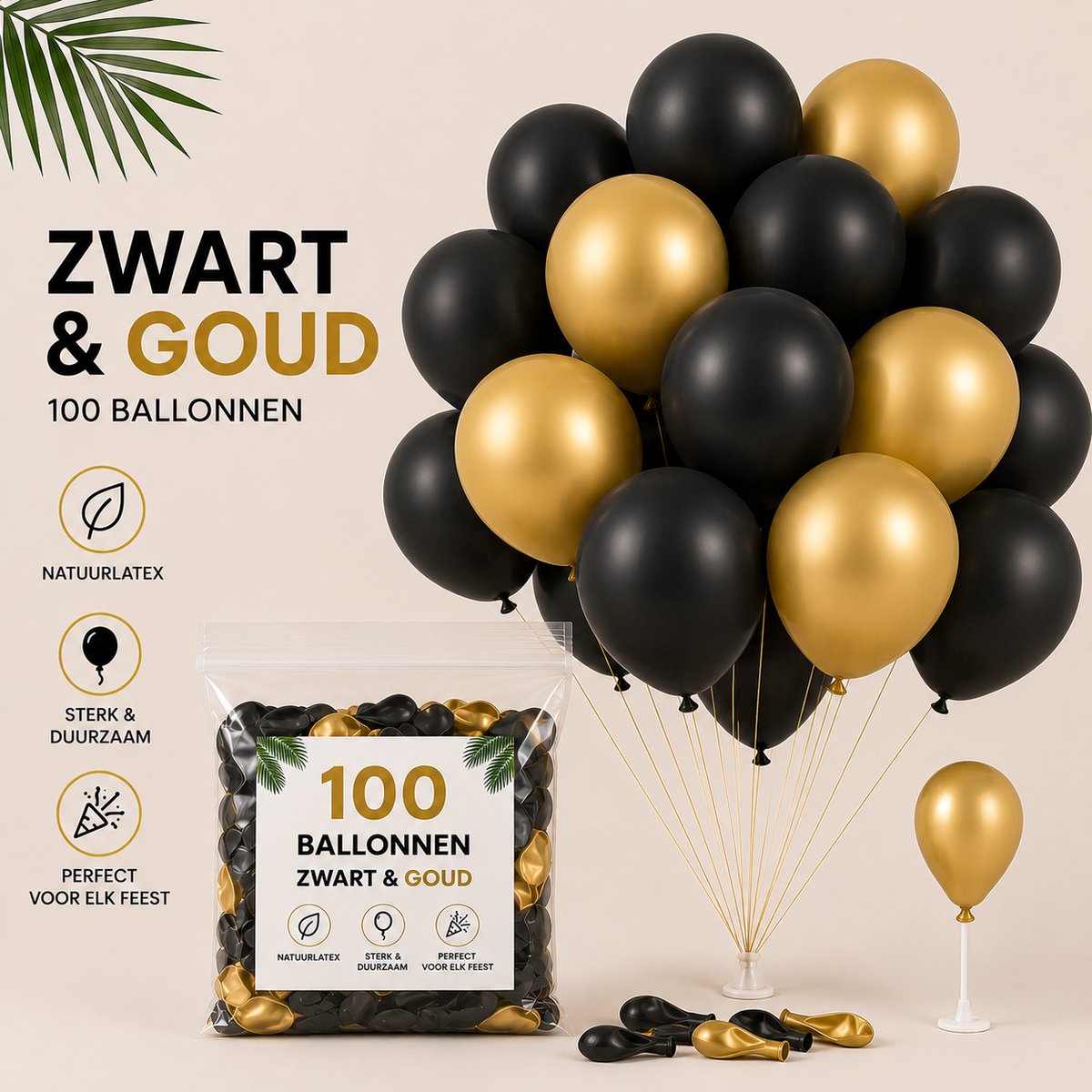 100 Ballonnen Zwart Goud - 50 Zwarte & 50 Gouden Latex Ballonnen - 30 cm - Geschikt voor Helium - Ballonnenboog - Harell Goodz