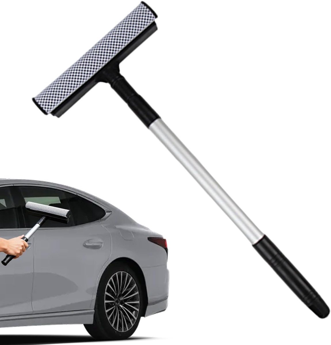 Ruitenreiniger Borstel - Raamtrekker Schraper - Auto Ramen Wassen - Telescopische Handgreep - 77 x 20 cm - Zwart