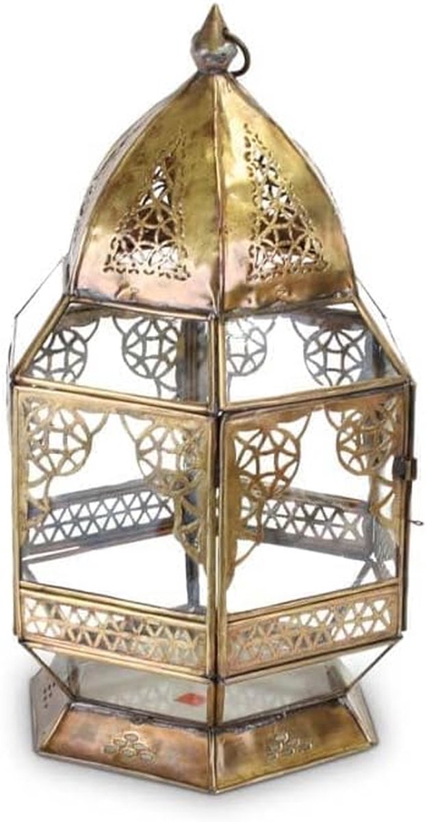 Oosterse Lantaarn - Decoratieve Lamp - Sfeervolle Verlichting - Handgemaakt Uniek - Medium Formaat - Goud