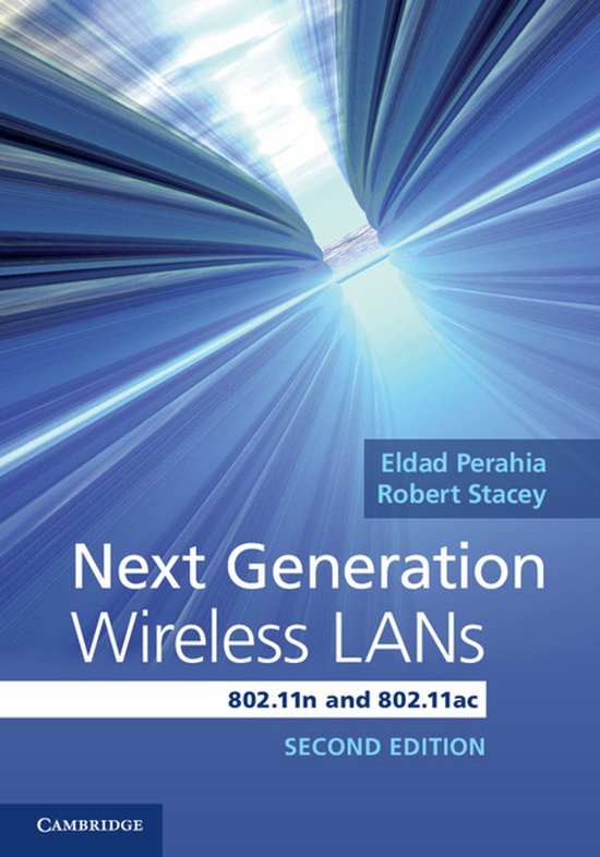 Couverture du livre 'Next Generation Wireless LANs' par Eldad Perahia et Robert Stacey avec un effet de lumière bleu.