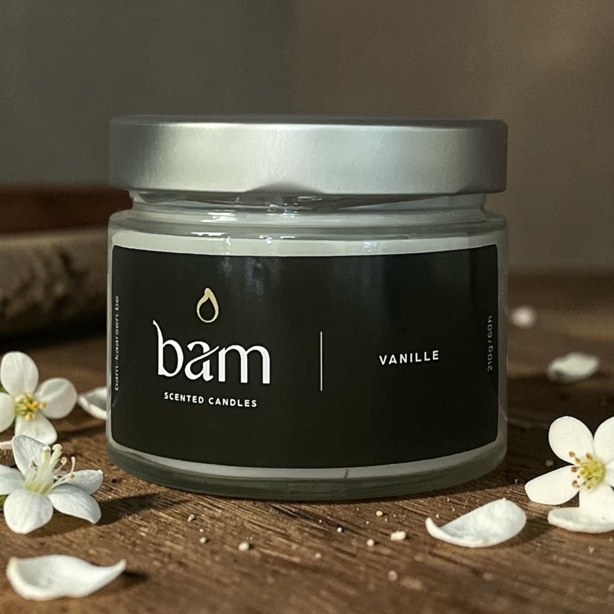 Bam Vanille Geurkaars – Basic Collection Medium – 2 Wieken – 50 Branduren – 210 g – Zonnebloemwas – Vegan