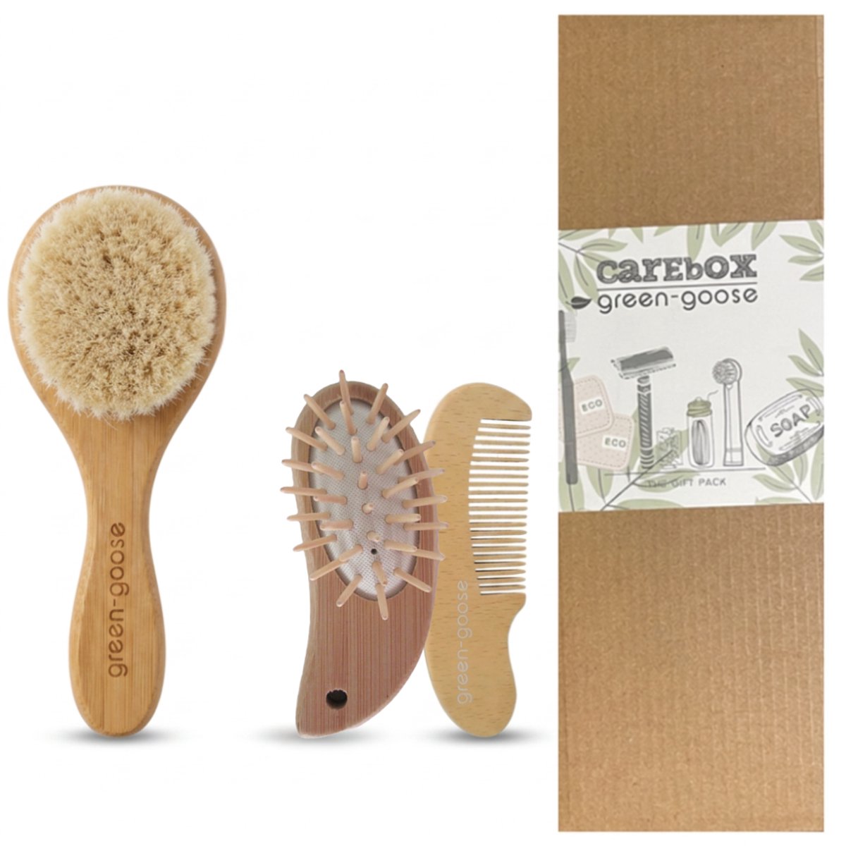 green-goose® Bamboe Babyborstel met Kam | Zachte Borstel | Haarverzorging Baby | Duurzaam Kraamcadeau | Baby Borstels | Baby Kam