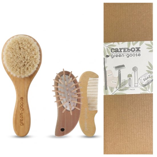 green-goose® Bamboe Babyborstel met Kam | Zachte Borstel | Haarverzorging Baby | Duurzaam Kraamcadeau | Baby Borstels | Baby Kam