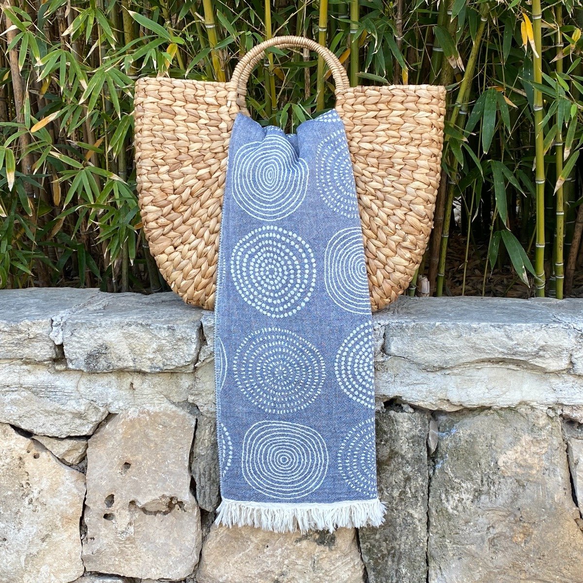 Fashion4wellness Hamamdoek Circle Dark Blue / FOUTA - STRANDLAKEN - SAUNADOEK - 95 x 175 CM KATOEN