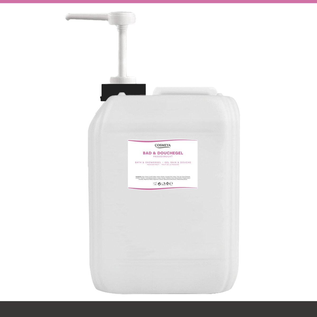 Bad & Douchegel - Passievrucht - Lichtroze/Transparant - 5 Liter - Met Pomp - Jerrycan - Navulling
