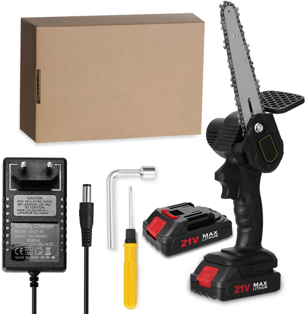 Mini Kettingzaag – 15 cm – 21V – Draadloos – 2 Accu's 1200mAh – Voor Snoeien van Takken en Hout