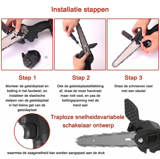 Mini Kettingzaag - 15 cm - 21V - Draadloos - 2 Accu's 1200mAh - Voor Snoeien van Takken en Hout van MINI — afbeelding 2