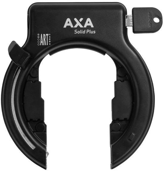 Zwarte AXA Solid Plus fietsslot met sleutel.