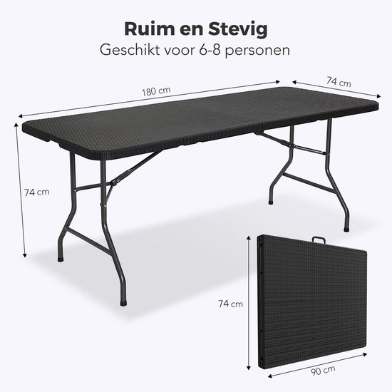 LifeGoods Inklapbare Tafel - 180x75 cm - Campingtafel - Stevige Klaptafel - 6 tot 8 Personen - Vouwtafel voor buiten - Zwart van LifeGoods — afbeelding 4