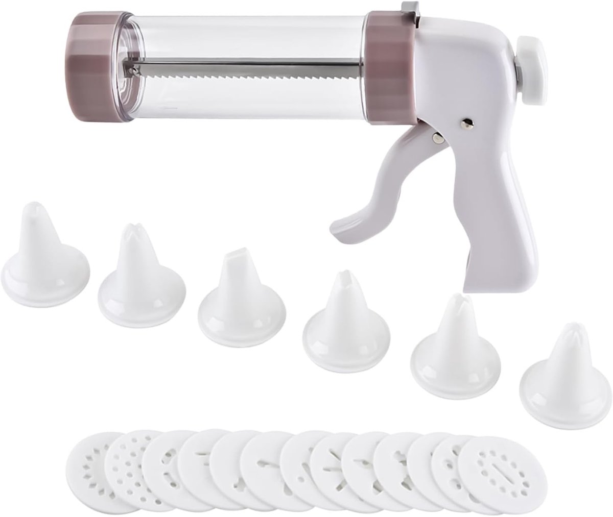 Koekjesmaker Apparaat - Koekjespers Bakgereedschap - Dessert Decoratie - Multifunctionele Pers - 13 Schijven 6 Monden - Wit