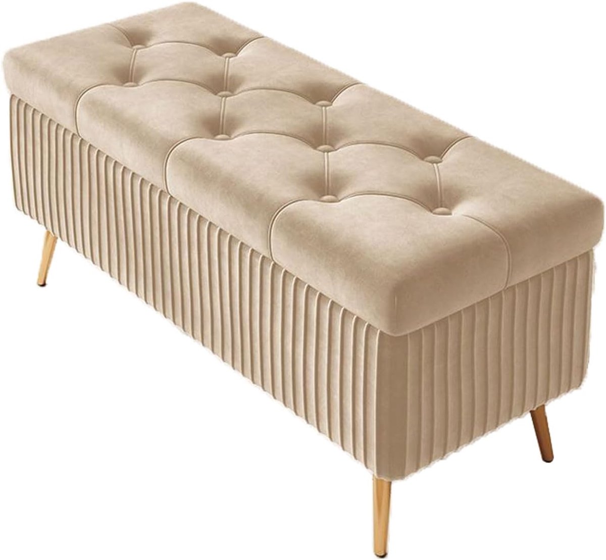 Opbergbank - Ottomaanse kruk - Ruimte Organiseren - Gestoffeerde zitting - 120 cm breed - Beige
