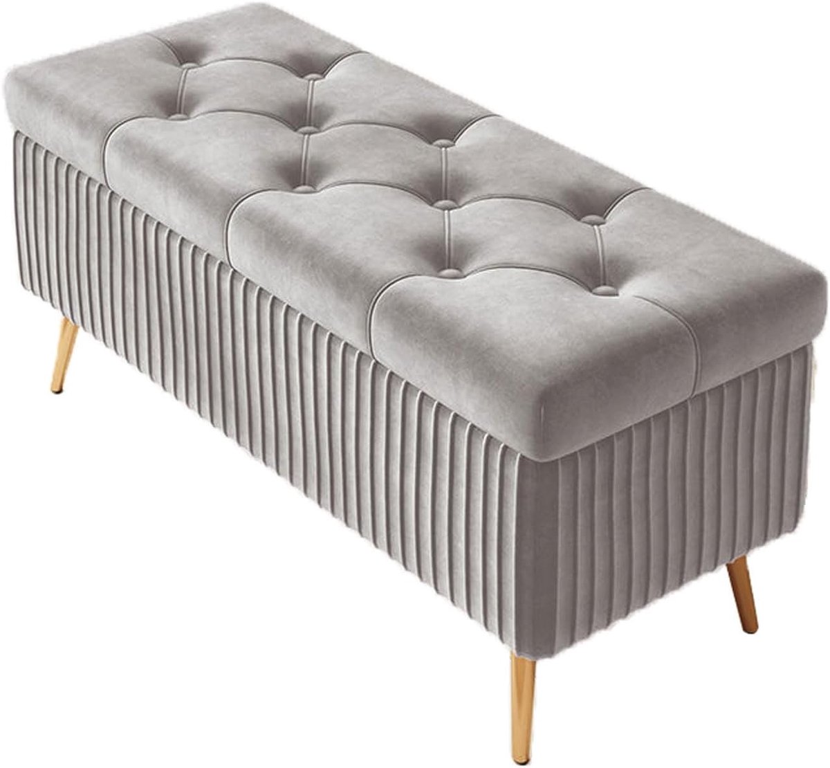 Opbergbank Sofa - Ottoman Poef - Woonkamer Organiseren - Zijdezacht Fluwelen Stoffering - 120 cm - Lichtgrijs