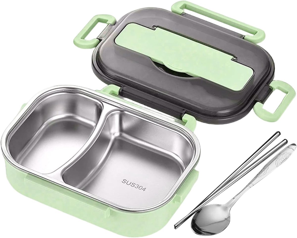 Thermische Broodtrommel - Lunchbox Bestek - Maaltijden Meenemen - Roestvrijstalen Constructie - 1 Liter - Groen