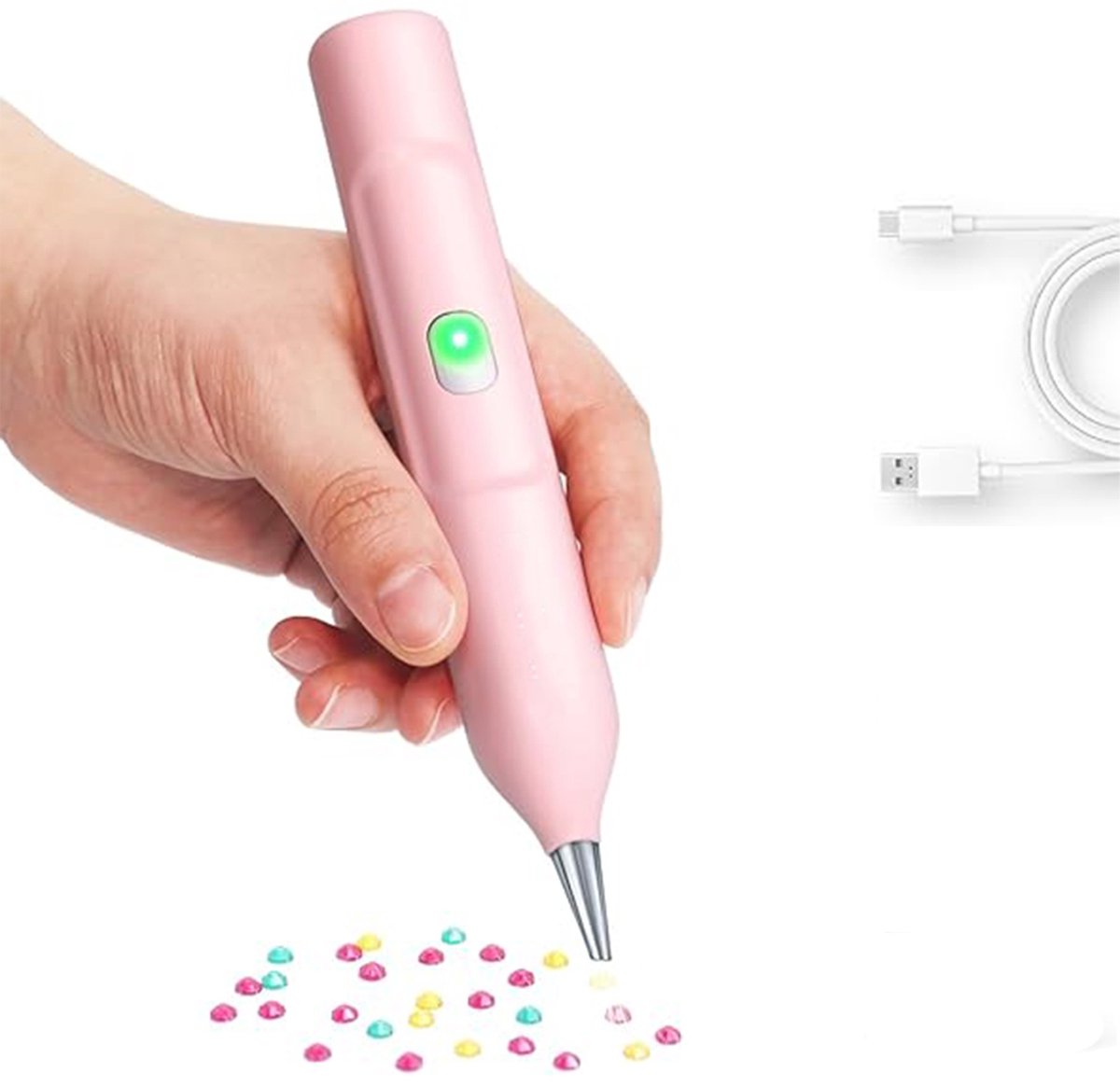 carmdering - Elektrische Diamond Painting Pen – Elektrische diamantschilder - Met Vacuümtechniek – Oplaadbaar via USB-C – Comfortabel in Gebruik – Voor Ronde en Vierkante Steentjes – roze