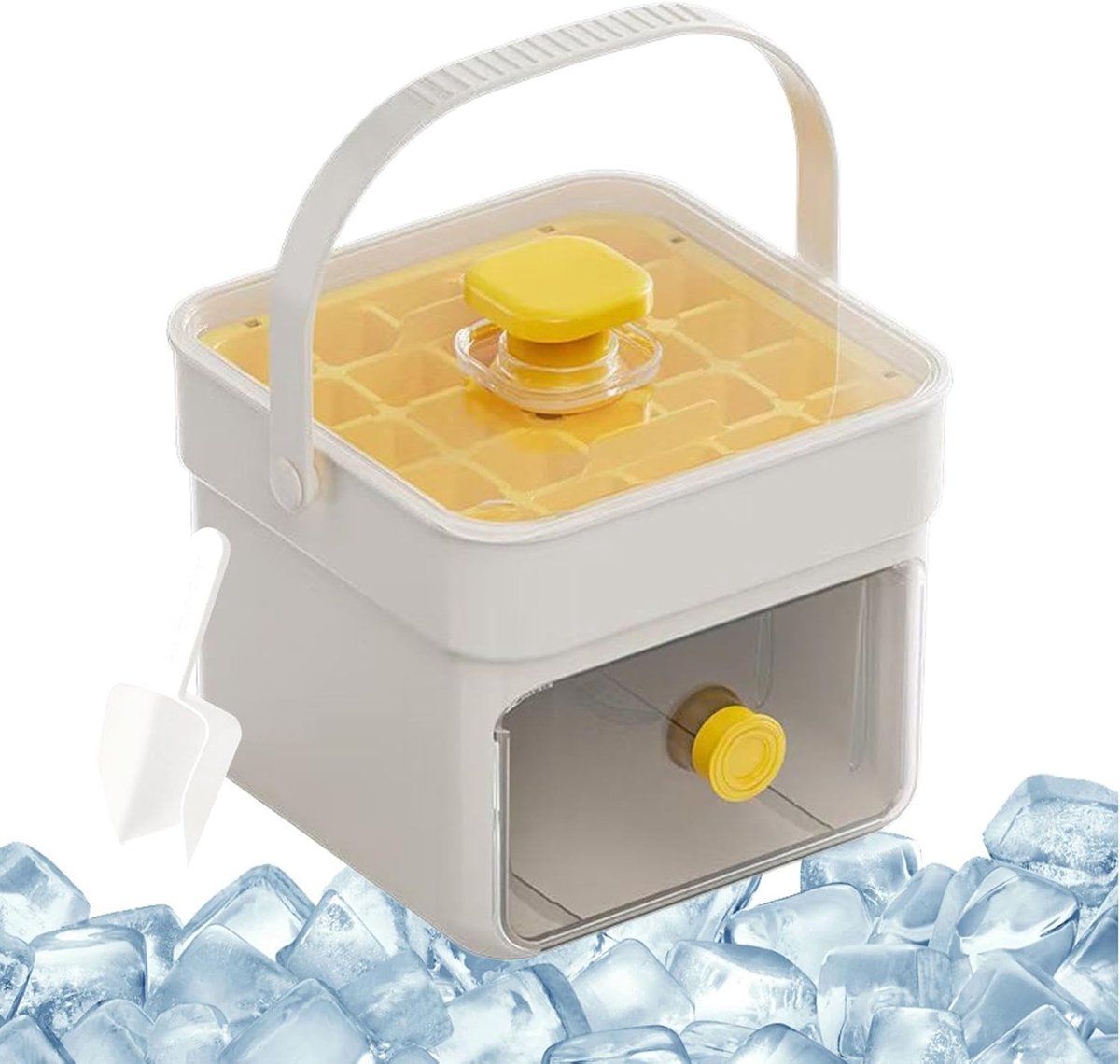 IJsblokjes Vormen - Ijsmaker Bakje - Dranken Verkoelen - Druk Systeem - 18 x 16 x 16 cm - Geel Wit
