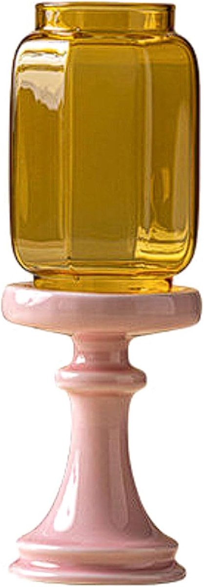 Glazen Kandelaar - Decoratieve Houder - Sfeer Creëren - Handgemaakt Vakmanschap - 11 cm Hoog - Roze