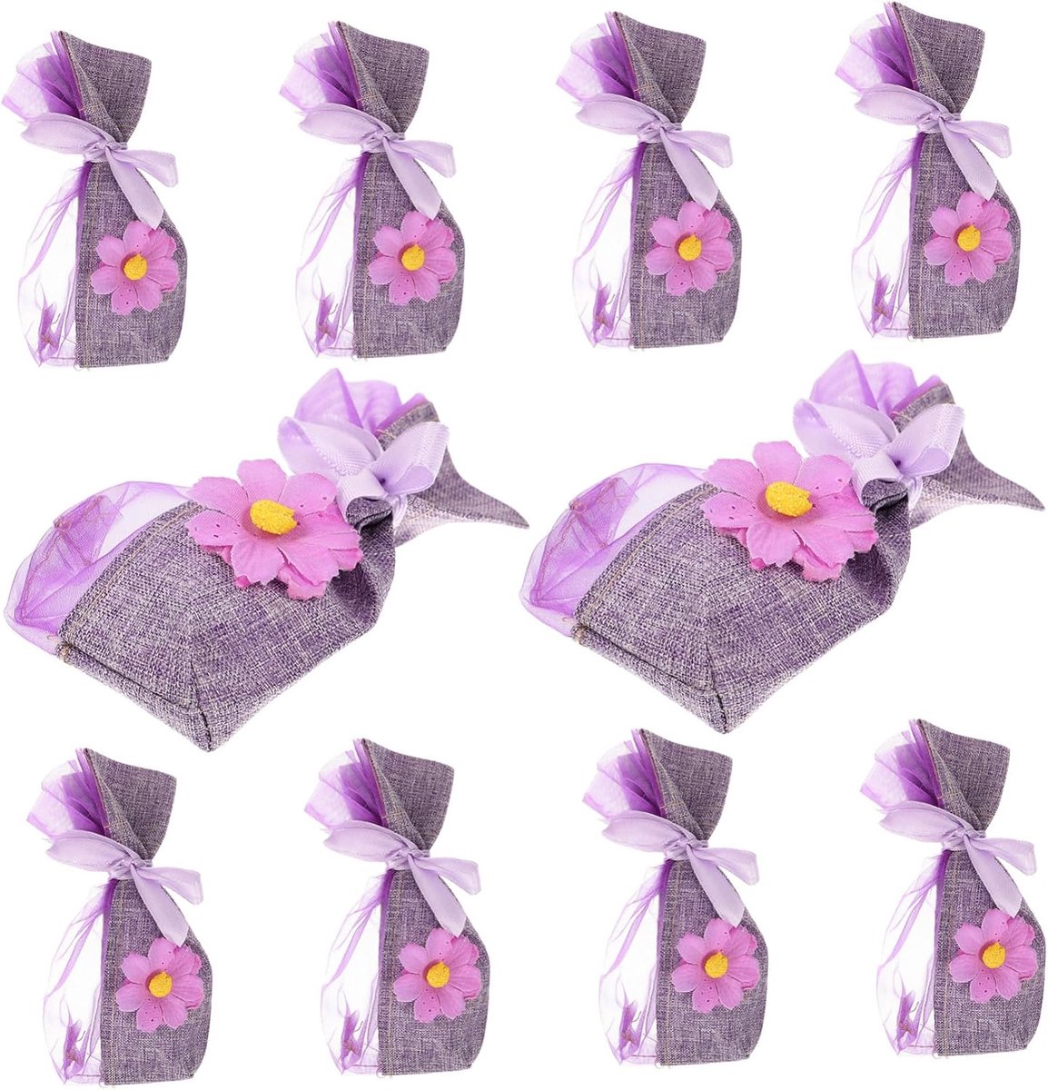 Lege Sachet Zakjes - Geurzakjes Opbergzakjes - Opbergen Gedroogde Bloemen - Trekkoord Ontwerp - 10 Stuks - Paars