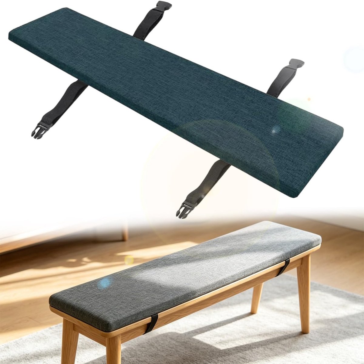 Bankkussen - Zitkussen - Buiten Zitten - Ademend Linnen - 100x45cm - Donkerblauw