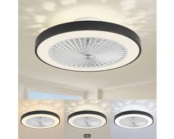 LuxiLamps | Plafondventilator | LED | Dimbaar | 3 Snelheden | 55 cm | Moderne Lamp | Plafondlamp | Ventilatorlamp | Zwart | Woonkamerlamp